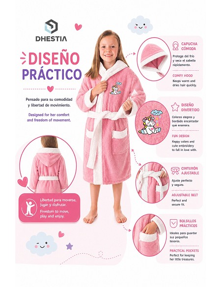 Albornoz Niñas Infantil y Adolescentes 100% Algodón Capucha y Bolsillos