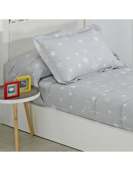 Edredón Ajustable Infantil Cama 90 y Cama 105 Stars Gris