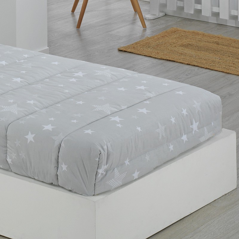 Edredón Ajustable Infantil Cama 90 y Cama 105 Stars Gris
