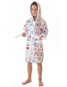 Albornoz Infantil de Terciopelo 100% Algodón Estampado Modelo Rainbows