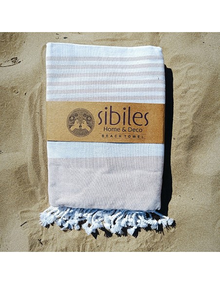 Pareo Fouta de Playa con Flecos Trenzados Tamaño Grande 200x200 cm Jaipur