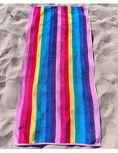 Toalla de Playa Grande Terciopelo 100% Algodón de 90x190 cm Rayas Colorful 2