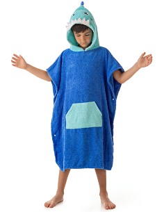 Poncho Infantil Tejido 100% Algodón Natural Modelo Shark Blu 2