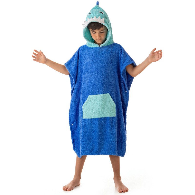 Poncho Infantil Tejido 100% Algodón Natural Modelo Shark Blu