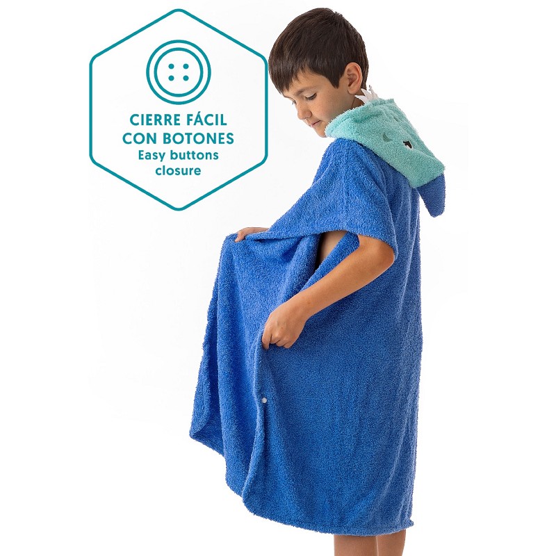 Poncho Infantil Tejido 100% Algodón Natural Modelo Shark Blu