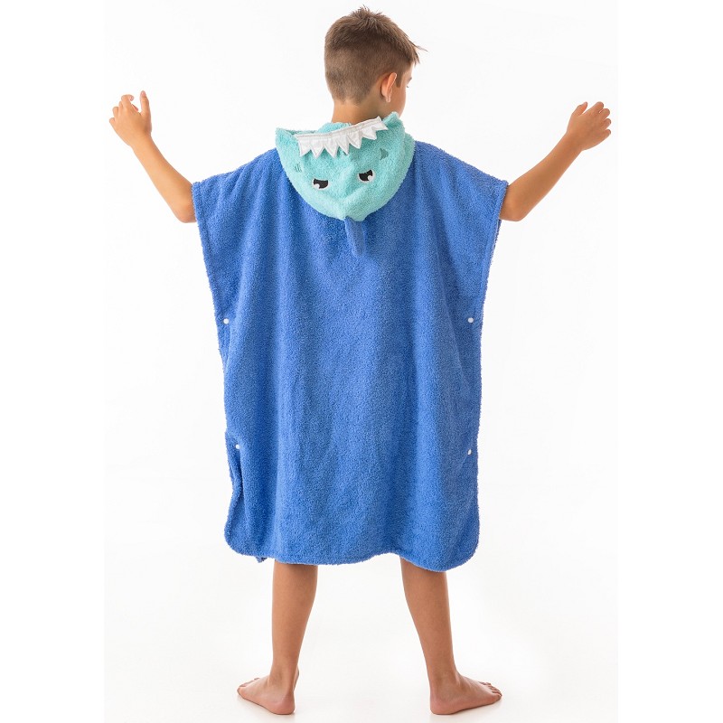 Poncho Infantil Tejido 100% Algodón Natural Modelo Shark Blu