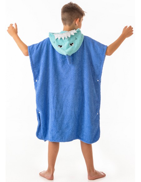Poncho Infantil Tejido 100% Algodón Natural Modelo Shark Blu