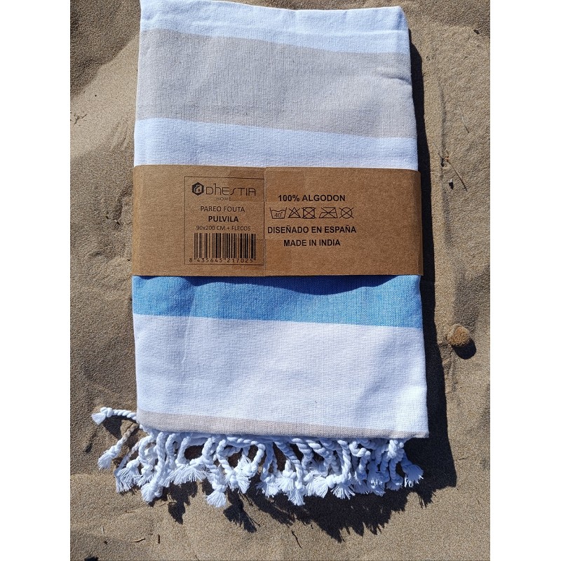 Pareo Fouta de Playa con Flecos Trenzados Tamaño Individual 90x200 cm Pulvila