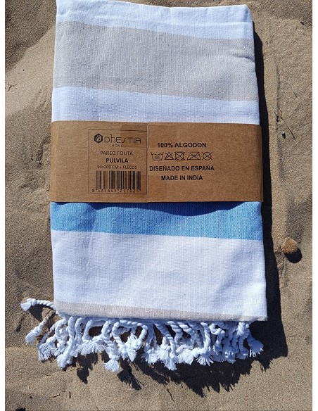 Pareo Fouta de Playa con Flecos Trenzados Tamaño Individual 90x200 cm Pulvila