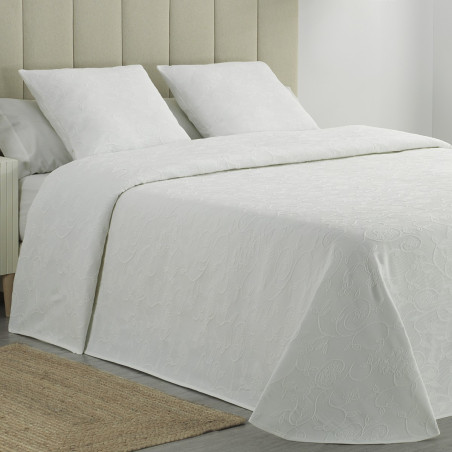 Colcha Piqué Flores Relieve Modelo Floritura Blanca