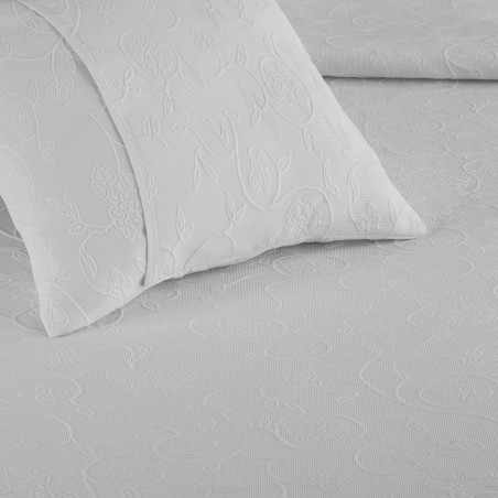 Colcha Piqué Flores Relieve Modelo Floritura Blanca