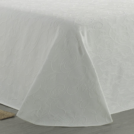 Colcha Piqué Flores Relieve Modelo Floritura Blanca