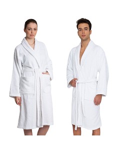 Albornoz Blanco Hombre y Mujer sin Capucha 400 gr 100% Algodón Modelo Ibiza 2