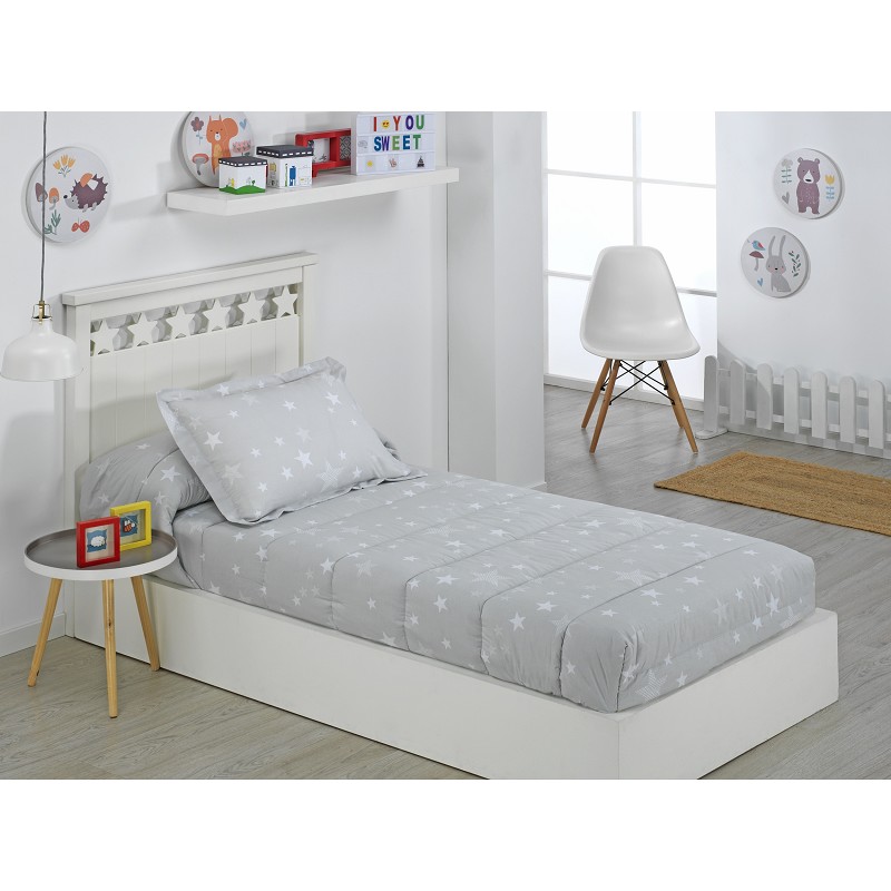 Edredón Ajustable Infantil Cama 90 y Cama 105 Stars Gris