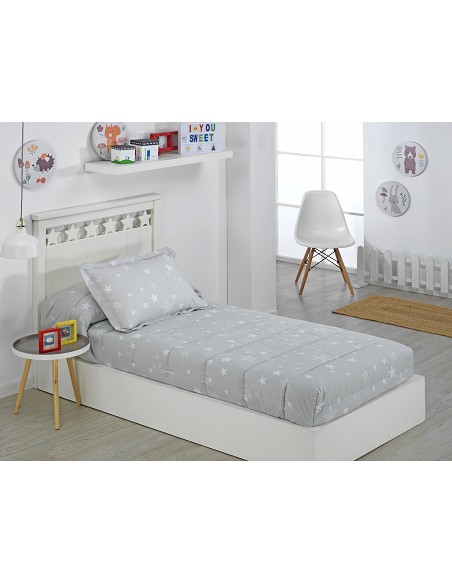 Edredón Ajustable Infantil Cama 90 y Cama 105 Stars Gris