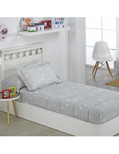 Edredon Ajustable Cama Juvenil e Infantil Relleno 350gr Diseño Estrellas Gris 2