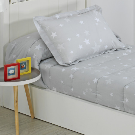 Edredon Ajustable Cama Juvenil e Infantil Relleno 350gr Diseño Estrellas Gris