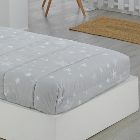 Edredon Ajustable Cama Juvenil e Infantil Relleno 350gr Diseño Estrellas Gris