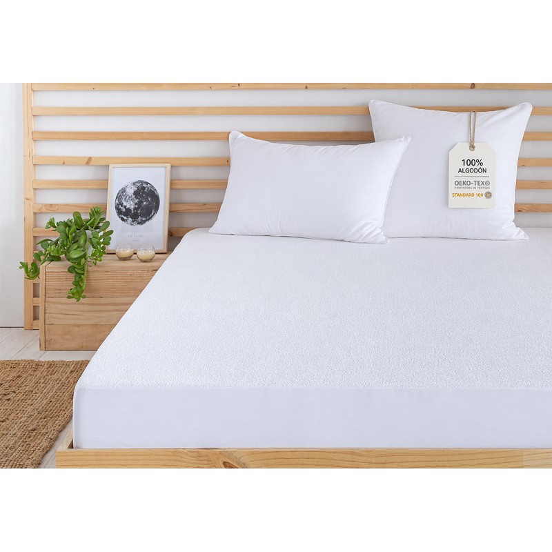 Protector de Colchon Impermeable - Tejido Premium 100% Algodón - Laterales Elásticos - OEKO-TEX