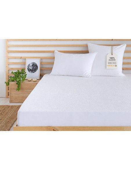 Protector de Colchon Impermeable - Tejido Premium 100% Algodón - Laterales Elásticos - OEKO-TEX