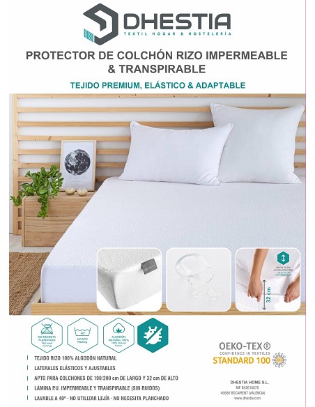 Protector de Colchon Impermeable - Tejido Premium 100% Algodón - Laterales Elásticos - OEKO-TEX