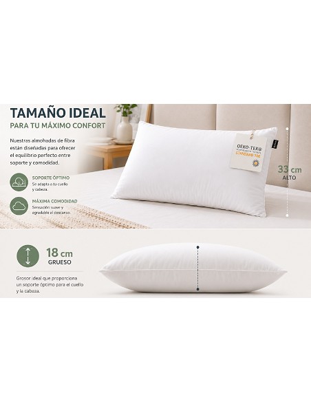 Almohada de Fibra Hueca Siliconada - Tejido Suave Microfibra - Firmeza Media - Oeko-Tex
