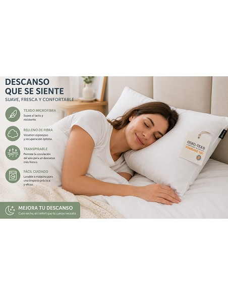 Almohada de Fibra Hueca Siliconada - Tejido Suave Microfibra - Firmeza Media - Oeko-Tex