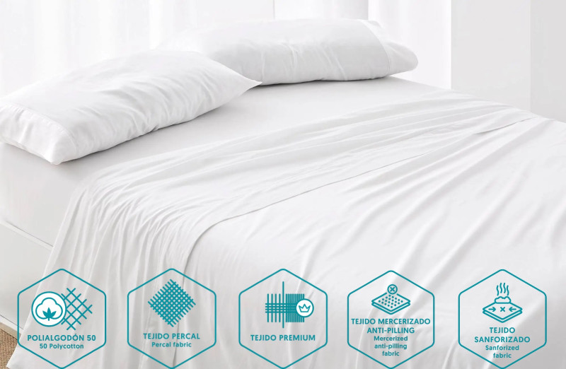 Funda Almohada Premium Hotel Blanca - 180 Hilos y 140 Gramos - Tejido Mercerizado PoliAlgodón