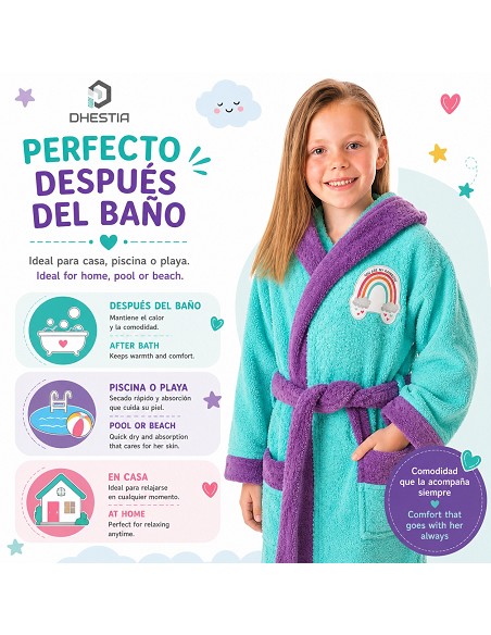 Comprar Albornoz Infantil Niña Algodón Natural 100% Capucha y Bolsi...