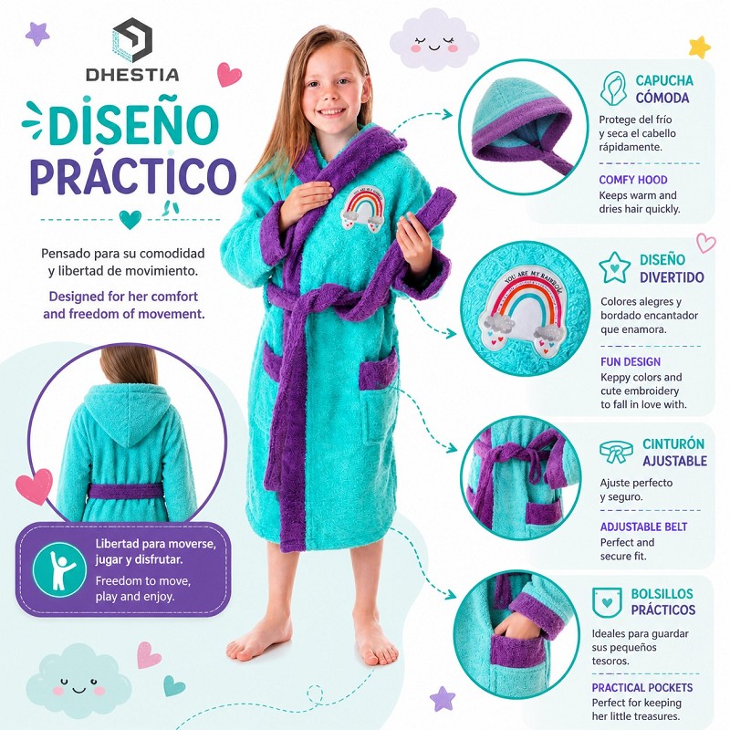 Comprar Albornoz Infantil Niña Algodón Natural 100% Capucha y Bolsi...