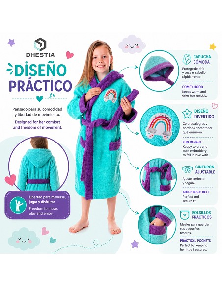 Comprar Albornoz Infantil Niña Algodón Natural 100% Capucha y Bolsi...