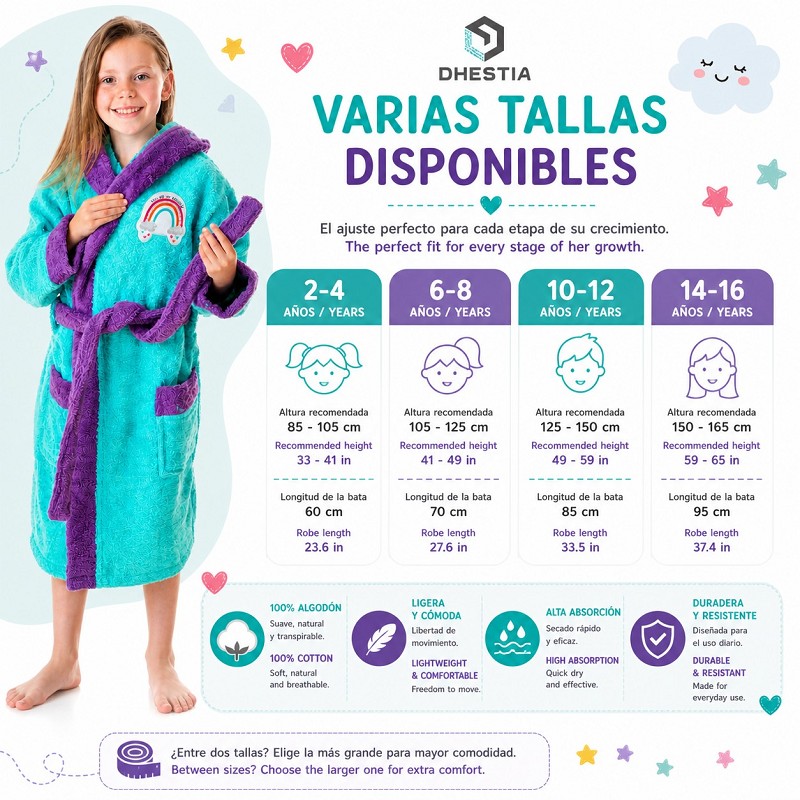 Comprar Albornoz Infantil Niña Algodón Natural 100% Capucha y Bolsi...