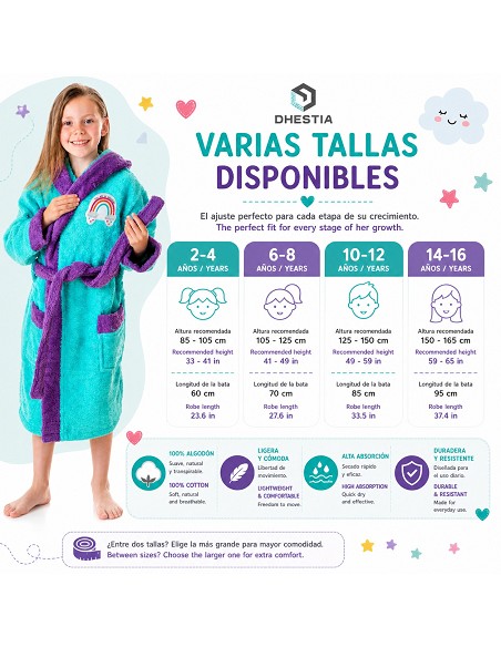 Comprar Albornoz Infantil Niña Algodón Natural 100% Capucha y Bolsi...