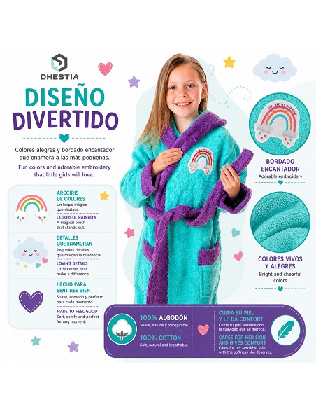 Comprar Albornoz Infantil Niña Algodón Natural 100% Capucha y Bolsi...
