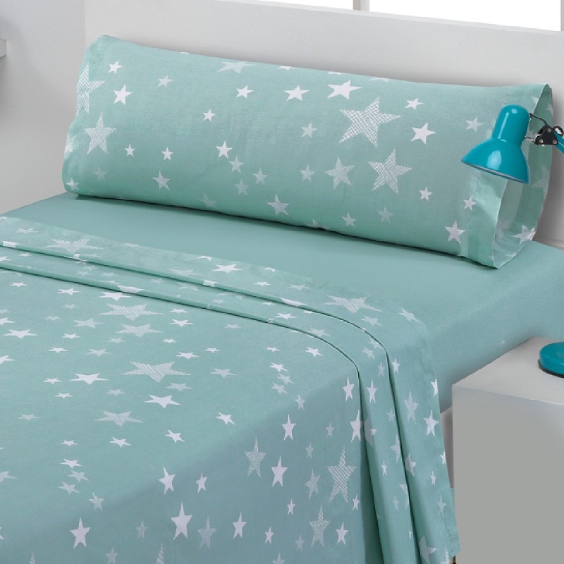 Juego de Sábanas Infantil y Juvenil Algodón y Poliéster 50/50 Diseño Estrellas Agua