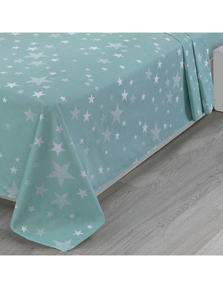 Juego de Sábanas Infantil y Juvenil Algodón y Poliéster 50/50 Diseño Estrellas Agua