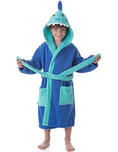 Albornoz Baño Niño 100% Algodón con Capucha y Bolsillos Shark-Blu