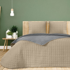 Colcha Bouti Reversible Albir Beige Itziar Cosida Cuadros Hotel
