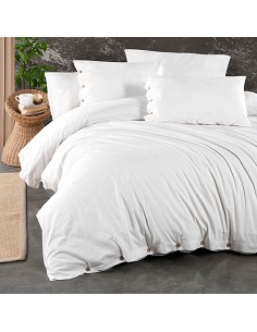 Funda Nórdica Blanca Algodón Turco Organic Blanc con Botones y Almohadones 2
