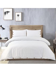 Funda Nórdica Blanco Óptico con Botones Madera Natural Blanc