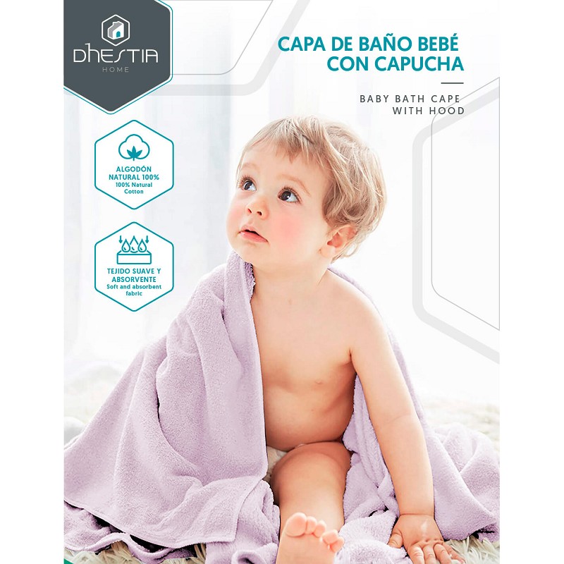 Capa de Baño Bebé con Capucha y Orejas 100% Algodón Natural