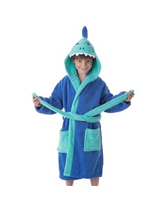 Albornoz Infantil Niño Algodón Natural 100% Capucha y Bolsillos Shark-Boy