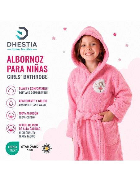 Albornoz Infantil Niña Algodón Natural 100% Capucha y Bolsillos Little Princess