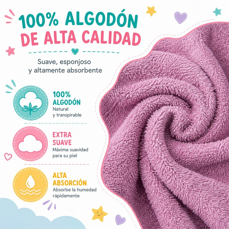 Albornoz Infantil Niña Algodón Natural 100% Capucha y Bolsillos Do Magic