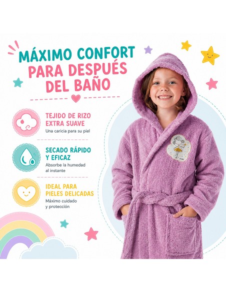 Albornoz Infantil Niña Algodón Natural 100% Capucha y Bolsillos Do Magic
