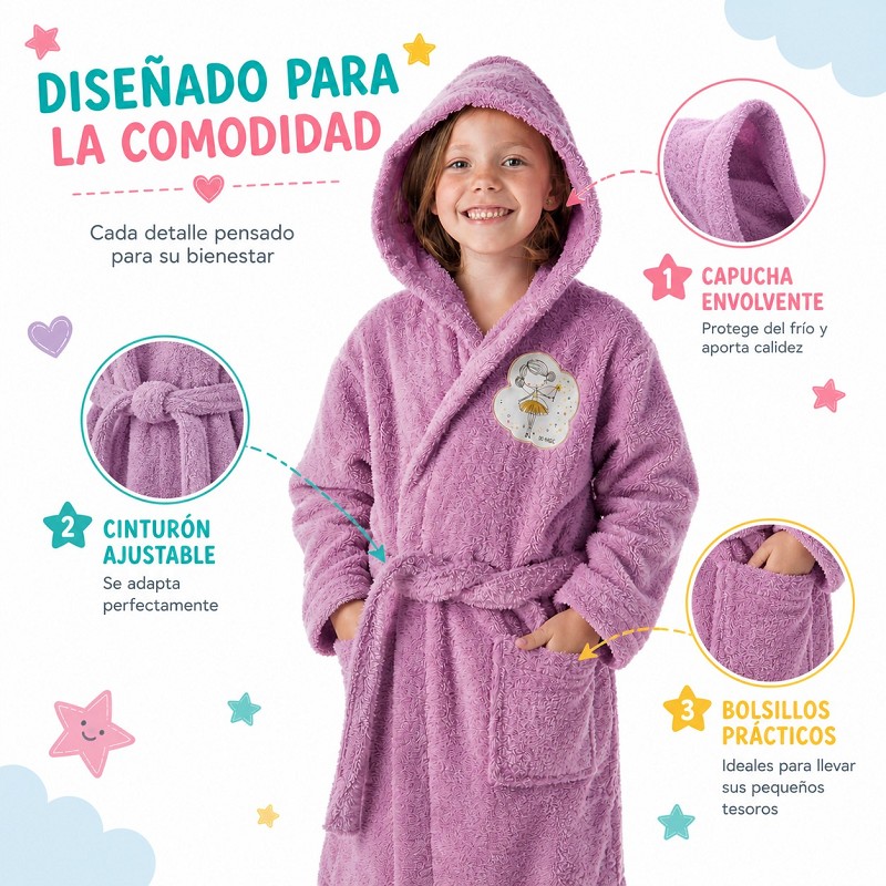 Albornoz Infantil Niña Algodón Natural 100% Capucha y Bolsillos Do Magic