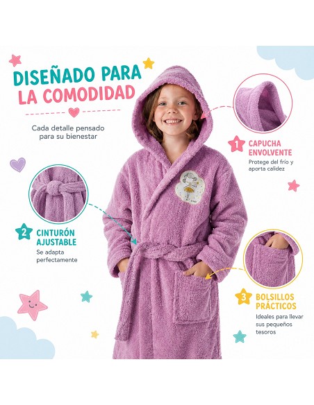 Albornoz Infantil Niña Algodón Natural 100% Capucha y Bolsillos Do Magic