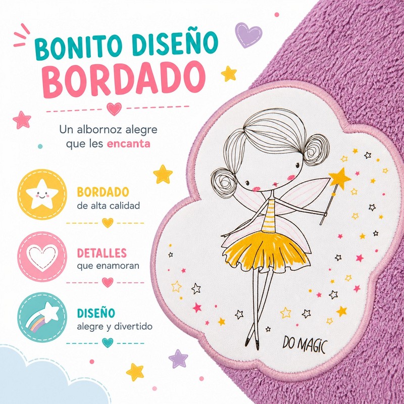 Albornoz Infantil Niña Algodón Natural 100% Capucha y Bolsillos Do Magic