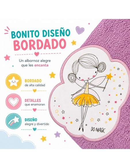 Albornoz Infantil Niña Algodón Natural 100% Capucha y Bolsillos Do Magic