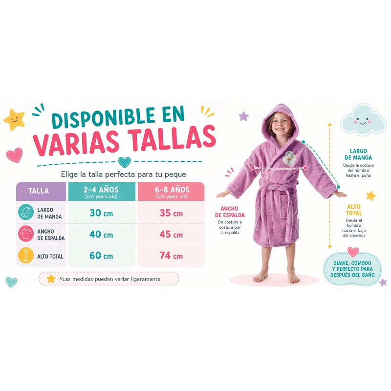 Albornoz Infantil Niña Algodón Natural 100% Capucha y Bolsillos Do Magic